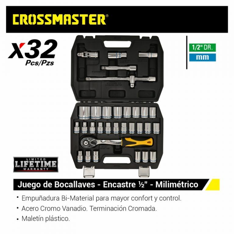 Juego de Bocallaves 32 Piezas Milimétrico Encastre 1/2″ Con Maltetín - Crossmaster - Imagen 2